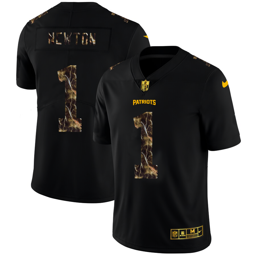 2020 New England Patriots #1 Cam Newton Men Black Nike Flocked Lightning Vapor Limited NFL Jersey
